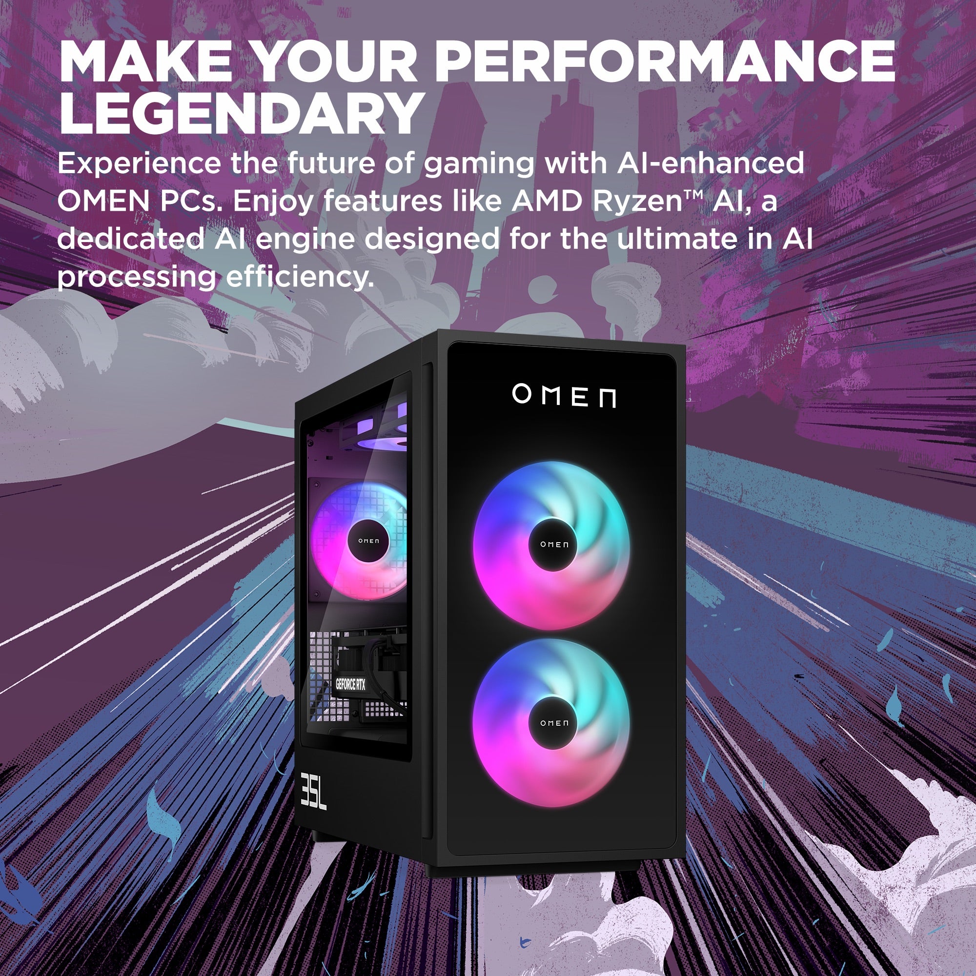 OMEN 35L Gaming Desktop GT16-0285t PC. Windows 11 Home. Intel® Core™ Ultra 9. 64GB RAM. 2TB SSD. NVIDIA® GeForce RTX™ 5080. Black - Image 2